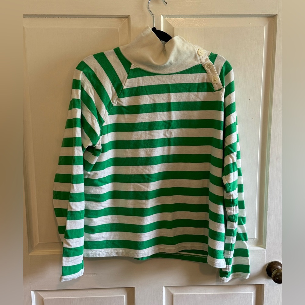 J. Crew Green & White Striped Long-Sleeve Button-Shoulder Top